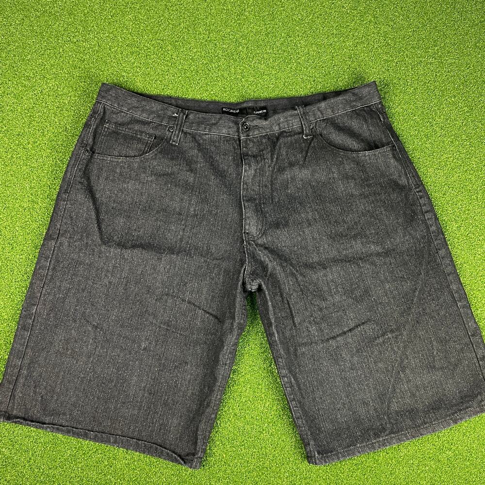 VTG Y2K Rocawear Black Denim Classic Fit Hip Hop Baggy Grunge Jean Shorts 48B